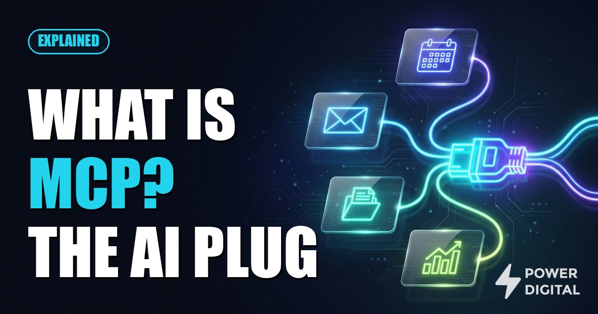 Cartoon robot plugging in tools with the headline What is MCP the AI plug